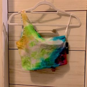 One shoulder tie dye crop top